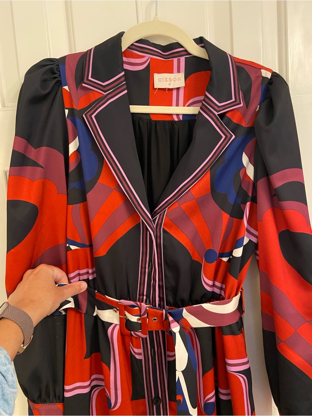 Ciebon Vibrant Red & Black Printed Midi Shirt Dress - Picture 2 of 5